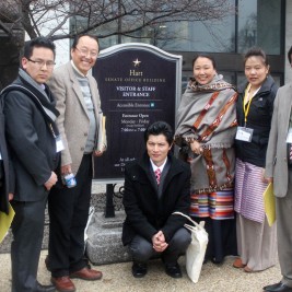 Tibet Lobby Day participants from Connecticut stand outside the Hart Senate Office Building.