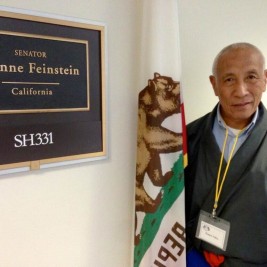 Rinpoche Thepo Tulku stands outside the office of Senator Dianne Feinstein (D-CA) during Tibet Lobby Day.